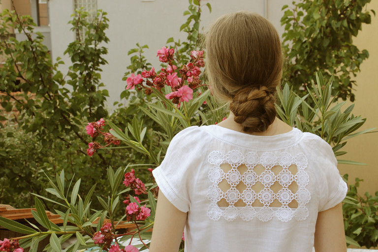 Shirt refashion with crochet doily DIY Clothes